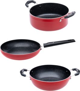 Flipkart Smartbuy Non-Stick Pfoa Free Non-Stick Coated Cookware Set(Aluminium, 3 – Piece)