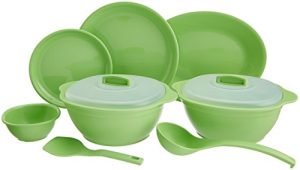 Signora Ware Round Dinner Set, 32-Pieces, Parrot Green (Plastic)