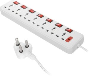 Skeisy Ext-107 Switch Universal Surge Protector With 7 Socket 7 Switch 7  Socket Extension Boards(White, Red, 3 M)