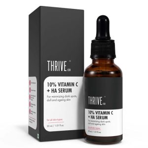 Thriveco 10% Vitamin C Serum For Face With Hyaluronic Acid | Gives Instant Brightening Effect & Glowing Skin | For Men & Women | All Skin Types | Non-Sticky, Vegan, Fragrance & Cruelty-Free | 30Ml