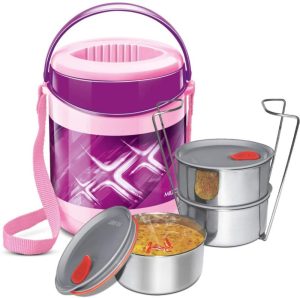 Milton Econa Deluxe 3 Tiffin (Pink1) 3 Containers Lunch Box(780 Ml, Thermoware)