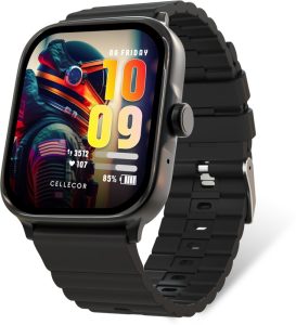 Cellecor Aqua 1.83″ Hd Display | 600 Nits | Bt-Calling | Ai Voice | Ip68 Waterresistant Smartwatch(Black Strap, Free Size)