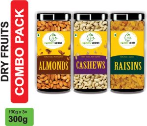 Hobby Herbs Almonds , Cashew & Raisins Combo 300Gm ( 3 X 100Gm ) | Dryfruits Combo | Almonds, Cashews, Raisins(3 X 100 G)