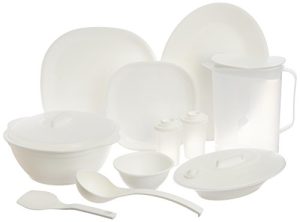 Signoraware Square Plastic Dinner Set | Set Of 32 Pcs | Plastic Dinnerware | Bpa Free | Food Grade | Unbreakable | Microwave, Dishwasher & Freezer Safe | Stylish, Modern,Colourful & Affordable | White