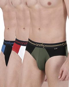 One8 By Virat Kohli Men’S Solid Brief (Pack Of 3) (204F1_White/Black/Olive_Medium)