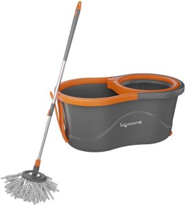 Lifelong Plastic Spin Floor Mop Set With Bucket & 360 Degree Spinner, Microfiber Refills Mop Set