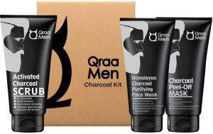 Qraa Charcoal Kit: Charcoal Scrub, Charcoal Face Wash, Charcoal Peel-Off Mask For Men-With Tea Tree Oil(3 Items In The Set)