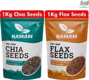 Ramam Ramam Chia & Flax Seeds Combo | High Dietary Fiber & Protein |Omega 3| Chia Seeds, Brown Flax Seeds(2 Kg, Pack Of 6)