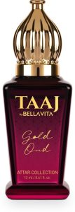 Bellavita Taaj Gold Oud Attar|Unisex Non-Alcoholic Roll-On Attar|With Rose & Oud Notes| Floral Attar(Oud (Agarwood))