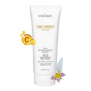 Evelance Tone Correcting Face Wash – Natural Brightening Face Cleanser For Glowing Skin Powered With Milk Peptides, Vitamin C, Niacinamide, Suitable For Oily To Dry All Types Of Skin Face Wash (100Ml)