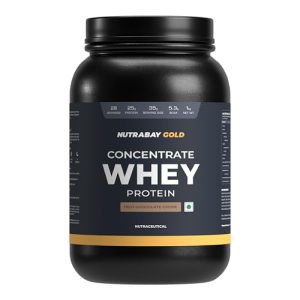 Nutrabay Gold 100% Whey Protein Concentrate With Digestive Enzymes – 25G Protein, 5.3G Bcaa, 3.9G Glutamic Acid – 1Kg, Rich Chocolate Crème