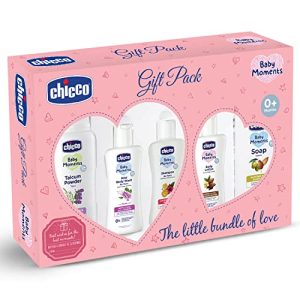 Chicco Baby Moments Baby Essentials Gift Pack (Pink) With 5 Baby Skincare & Haircare Products | Baby Care Gift Set For Newborn Baby Shower, New Parents, And Birthdays | Phenoxyethanol Free