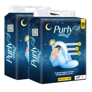 Purly Cottony Soft Sanitary Pads For Women With Hygiene & Comfort Pads| Ultimate Protection & Comfort, Locks Odour & Wetness| Superior Dry Feel With Leaklock Technology| Xxl 290 Mm 80 Napkins (Pack Of 2)