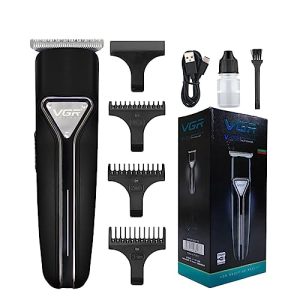 Vgr V-008 Professional Rechargeable Cordless Pro Self Haircut Hair Clipper, Beard Trimmer With Stainless Steel Blades Usb Charging Cable 3 Guide Combs For Men (Black)