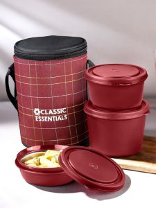 Classic Essentials Microwave Safe Stainless Steel | Insulated Fabric Bag | Leak Proof 3 Containers Lunch Box(1250 Ml, Thermoware)