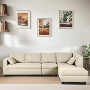 Casafurnish Ceasaro 6 Seater Fabric Rhs L Shape Sofa Set (Cream)