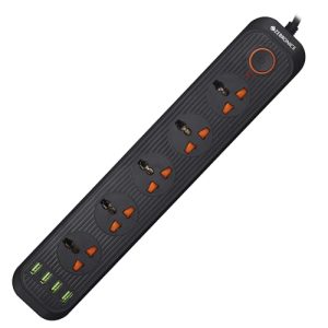 Zebronics Ps5340U Power Strip With 5 Universal Sockets, 2500W Max., 4 Usb Ports, Usb Output 2.4A Max., 3 Meter Copper Cable, Overload Protection, Surge Protection, Wall Mountable, 250 Volts