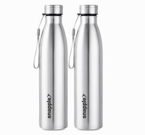 Snapple Tag Single Wall Stainless Steel Fridge/Gym/Home/Office Water Bottle 1000 Ml Bottle(Pack Of 2, Silver, Steel)