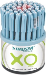 Hauser Xo 0.6 Mm Tumbler | Sleek Body & Minimalistic Design | Smooth Writing Ball Pen(Pack Of 50, Ink Color – Blue, Black & Red)