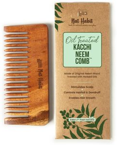 Nat Habit Oil Soaked Shampoo Neem Wooden Comb For Detangling (Small)