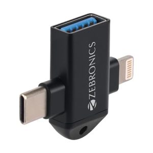 Zebronics Otg2, 2 In 1 Lightning | Type C – Usb Otg Converter, Usb 3.0, Backward Compatible, Speeds Upto 5Gbps, Compatible With Iphone, Ipad, Android, Laptop