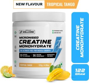 Wellcore Micronised Creatine Monohydrate | Lab Tested | Enhanced Absorption | 100% Pure Creatine(122 G, Tropical Tango)