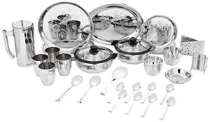 Sorabh 22Lkds-41 Stainless Steel Floral Premium Quality Royal Dinner Set For Home (Laser, Silver, 41 Pcs.)