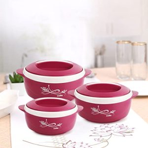 Cello Sapphire Insulated Inner Steel Casserole Set Of 3, Pink (500Ml, 1000Ml, 1500Ml) | Hot Box For Kitchen | Hot Pot | Chapati Box | Locks In The Cold & Heat For Long | Serving Bowl With Lid |