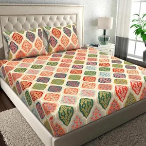 Bsb Home Pure Microfiber Jaipuri Rajasthani Prints Bedsheet For Double With 2 Pillow Covers 120Tc Breathable Wrinklfree Color – Beige & Green