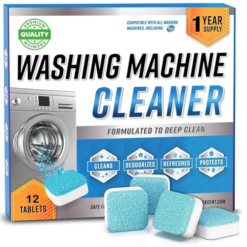 Mixosa Washing Machine Cleaner Descaler 12Pack – Deep Cleaning Tablets For He Front Loader & Top Load Washer, Clean Inside Drum And Laundry Tub Seal (Washing Machine Cleaner Tablets – 12 Pack)