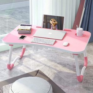 Hf Harsh Fashion Wood Portable Laptop Table(Finish Color – Pink, Pre Assembled)