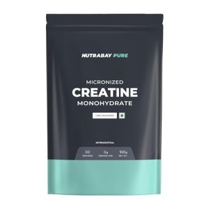 Nutrabay Pure Micronised Creatine Monohydrate Powder, (100G, Unflavoured), Pre/Post Workout Supplement For Muscle Gain & Recovery | Fast Absorbing, 33 Servings, For Athletic Performance & Power