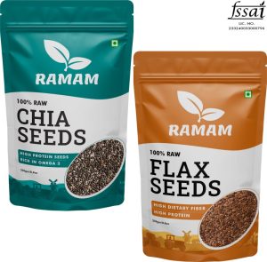 Ramam Chia & Flax Seeds Combo | High Dietary Fiber & Protein |Omega 3| Black Chia Seeds, Brown Flax Seeds(500 G, Pack Of 2)