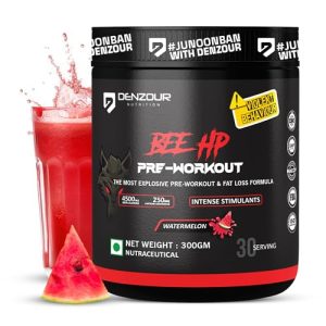 Denzour Nutrition Bee-Hp Pre-Workout, Most Explosive Muscle Pump With Fat Loss Formula, 250Mg Caffeine, 750Mg Creatine And 4500Mg Beta-Alanine (300 G, Watermelon, Powder, 1 Count, 30 Servings)