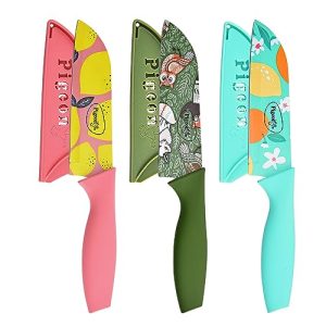 Pigeon By Stovekraft Edge Flora Stainless Steel Knife 3Pc Set (Blue, Green, Orange)