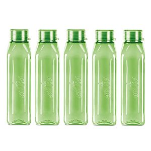 Milton Prime 1000 Pet Water Bottle, Set Of 5, 1 Litre Each, Green, Reusable Plastic Fridge Bottle Set, Bpa Free And Leak Proof Waterbottles For School, Travel, Work