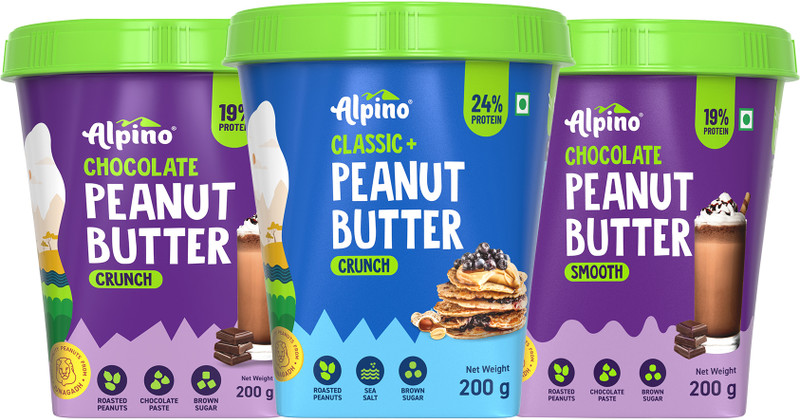 Alpino Peanut Butter Combo Pack – Chocolate Smooth/Crunch & Classic Crunch(600 G, Pack Of 3)