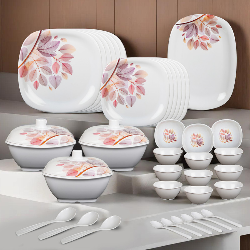 Flipkart Smartbuy Pack Of 40 Melamin Autumn Grove|Dishwasher Safe|Stain Resistant Dinner Set(White, Brown)