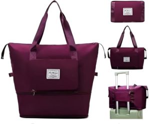 Travel Bags 41 Liter Expandable For Women,Duffle Bags With Wheels And Handle For Women Luggage,Foldable Vanity Traveling Companion Hand Bag For Ladies Personal Items Large Weekend (Wine)