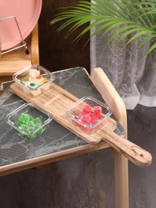 Narradora Aito Glass Bowl Snack Set 1300 Ml Set Of 3 Pcs With Wooden Tray | Perfect For Gifting