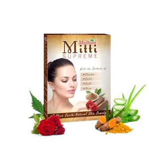 Multani Mitti Supreme Face With Goodness Of Aloe Vera, Gulab, Haldi & Neem | Useful In Removing Acne,Tan & Pimples | For Glowing Skin, Face Mask, Hair Mask | 100 Gm
