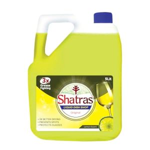 Shatras Dishwashing Liquid, Lemon Scent – 5 Liters, Powerful 3X Grease Fighting Formula, Spot-Free And Streak-Free Finish, Gentle On Hands, Ideal For Glassware Protection
