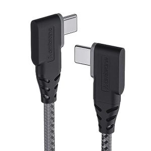 Ambrane Type C To Type C, 60W Fast Charging, L Shape For Easy Holding, Pd Technology, 480Mbps Data Sync Cable For Smartphones, Tablets, Laptops & Other Type C Devices, 1.25 M(Abltt-125 Black)
