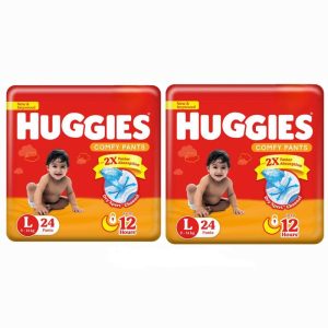 Huggies Comfy Baby Diaper Pants, Upto 50% Faster Absorption – L(48 Pieces)