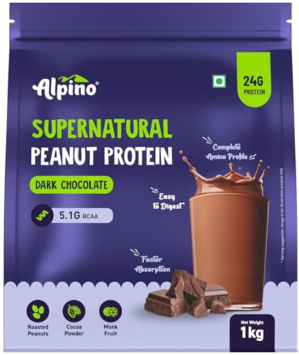 Alpino Supernatural Peanut Protein Powder Dark Chocolate 1Kg – Roasted Peanuts, Cocoa Powder & Monk Fruit – 24G Protein, 5.1G Bcaas, No Added Sugar – World’S First Peanut Protein Isolate