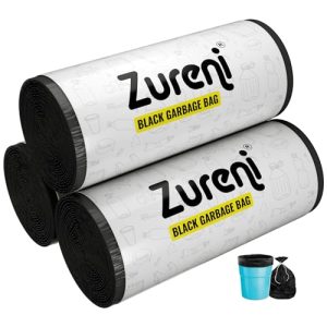 Zureni Garbage Dustbin Bags (Small, 43 X 48 Cm Or 17″ X 19″) Drawstring Anti-Drip Trash Waste Basket Bag For Kitchen Office Warehouse Pantry (Black, 3 X 30 Pcs/Roll)