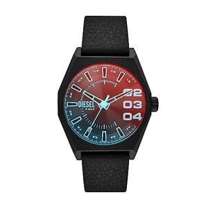Diesel Leather Analog Multicolor Dial Men Watch-Dz2175, Black Band