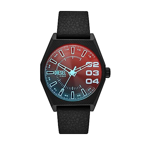 Diesel Leather Analog Multicolor Dial Men Watch-Dz2175, Black Band
