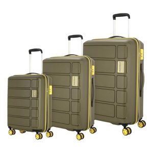 Kamiliant By American Tourister Harrier Zing 3-Piece Luggage Set – 56, 68 & 78 Cm Hard-Sided 8-Wheel Spinner Suitcases (Small, Medium & Large) In Military Olive