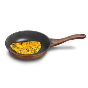 ‎Preethi Artistic Collection Die Cast Non Stick Fry Pan, 24 Cm,With Glass Lid, 5 Star Non Stick Effect, Cook & Serve, Earthy Brown